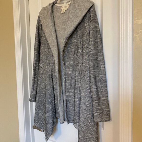 Max Studio Weekend 100% Cotton Hooded Open Cardigan Asymmetrical Black White S - Picture 2 of 16